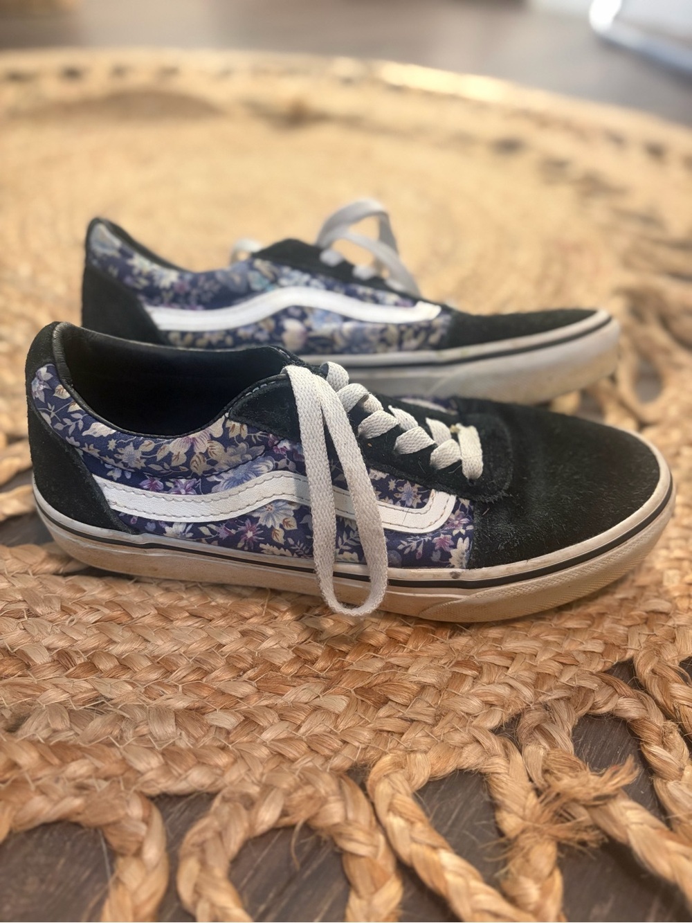 Vans Kids Floral Old Skool Sneakers - Black & Purple Floral 4 Missy